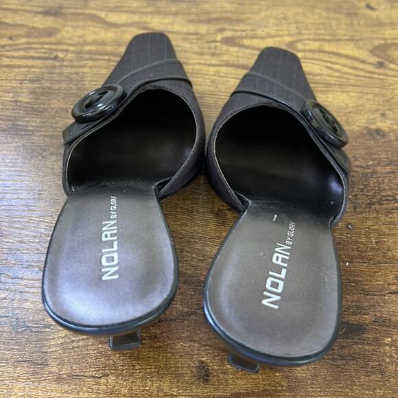 Nolan Belk Black Striped Large Button “Zachary” Fabric Upper Mules - Picture 8 of 11